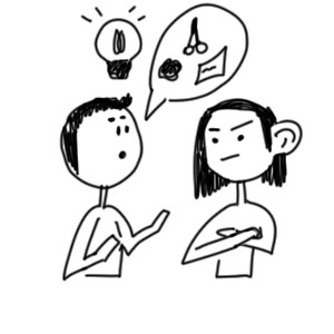 ilustracion de dos personas por jugar piedra papel o tijera